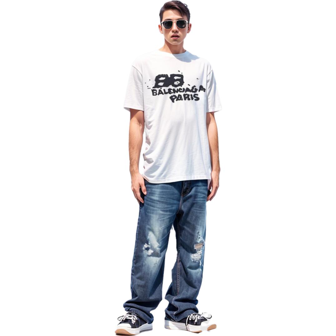 Balenciaga Hand-Drawn BB Icon T-Shirt Medium Fit 'White Black' 612966TNVN49040