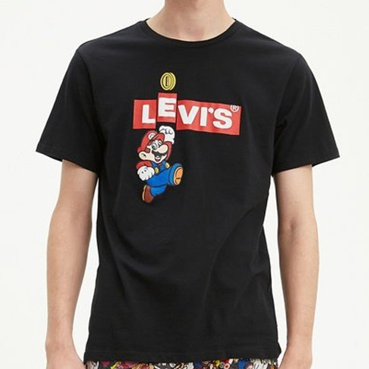 Men's Levis X SUPER MARIO Crossover Pure Cotton Printing Short Sleeve Black 22491-0707