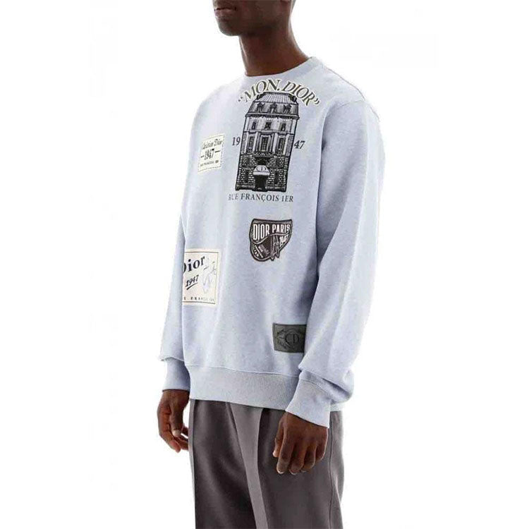 DIOR Badge Print Crewneck Sweater For Men Blue 013J603B0531-580