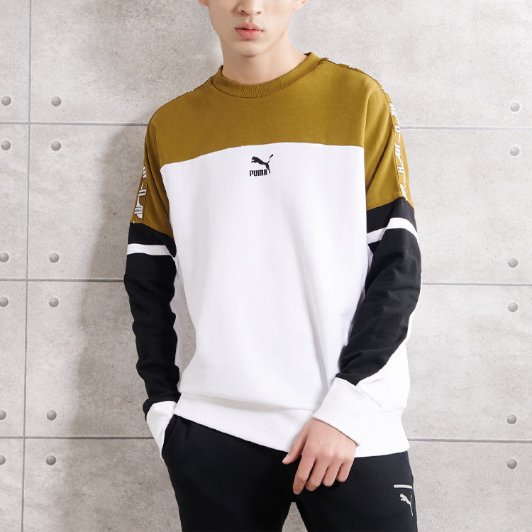 PUMA Logo Printing Colorblock Round Neck White 595872-02