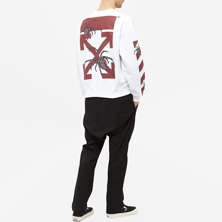 Men's Off-White Logo Spider Printing Round Neck Long Sleeves White OMBA035S20E300010124