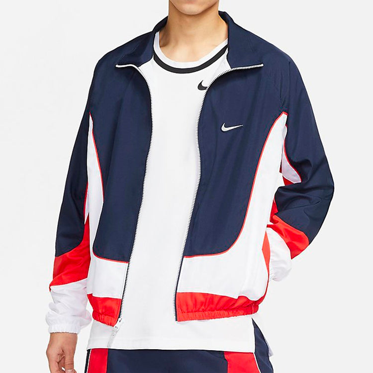 Nike Throwback Colorblock Woven Sports Basketball Stand Collar Jacket Navy Blue Dark blue CV1932-419