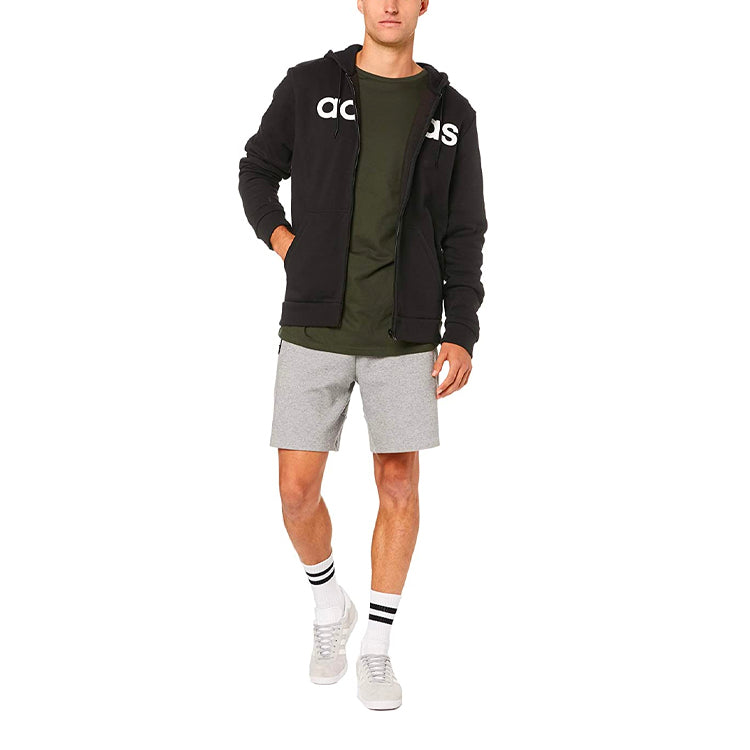 adidas Logo Printing Sports hooded Fleece Lined Jacket Black DM3130
