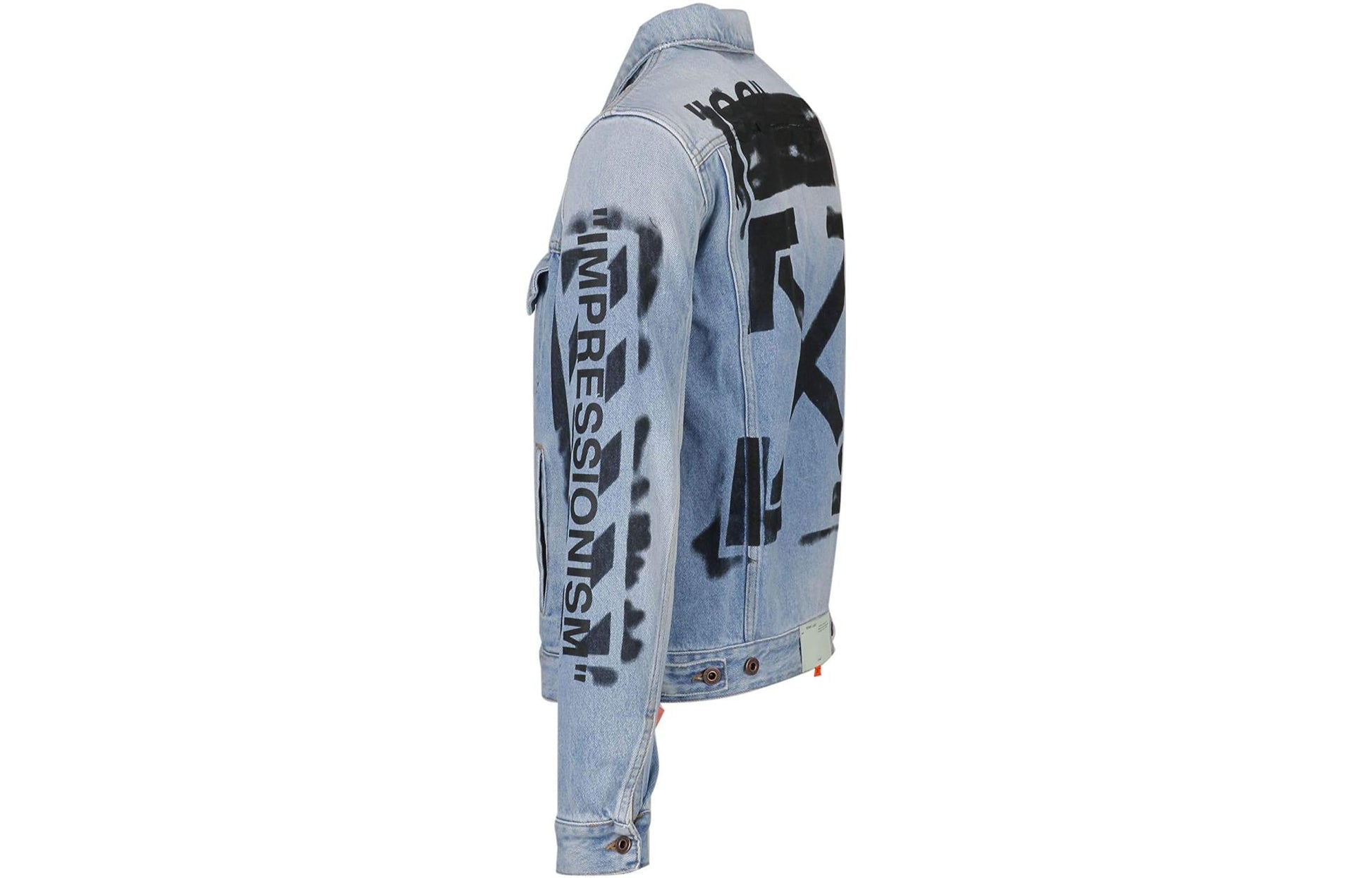 Off-White Alphabet Logo Pattern Printing Cotton Washed Denim Jacket Blue OMYE005R193860157310