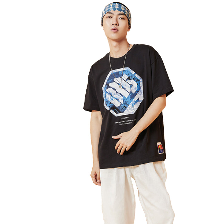 Li-Ning BADFIVE Loose Short Sleeve Tee 'Black Blue' AHSQ091-3