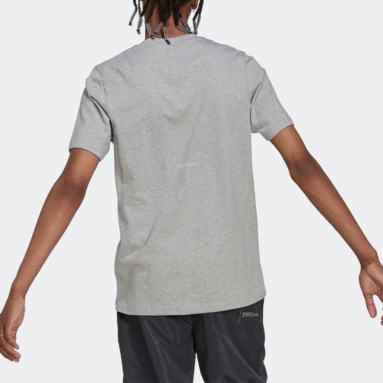 Men's adidas SS22 Logo Pattern Pullover Short Sleeve Medium Hemp Grey T-Shirt HN1961