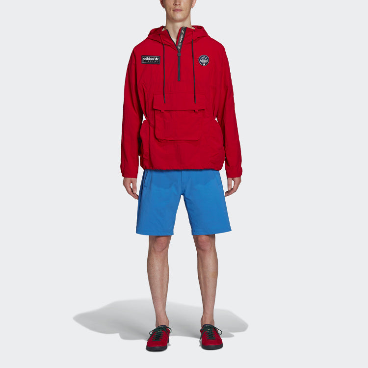 adidas originals Todmorden Smock Loose Big Pocket Half Zipper Hooded Jacket Red GT1820