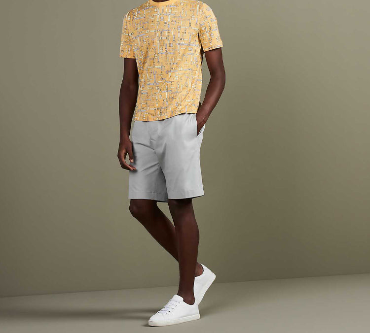 Men's HERMES Labyrinthe Equestre Full Print Pattern Printing Round Neck Short Sleeve Yellow H037735-HA1Q