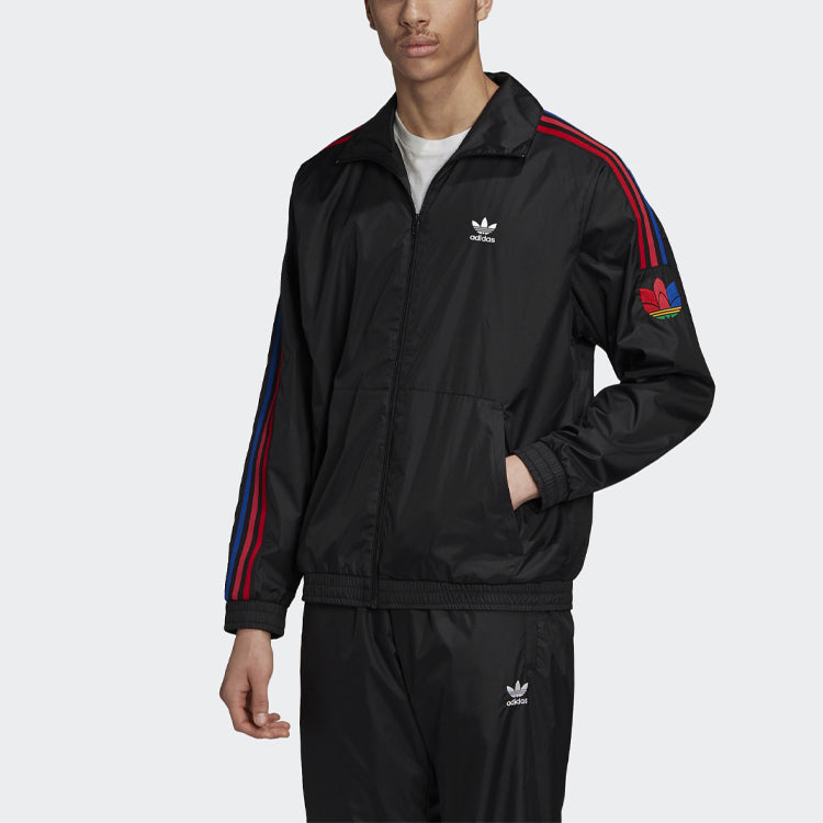 adidas originals Contrasting Colors Logo Printing Side Stripe Sports Jacket Black GE0841
