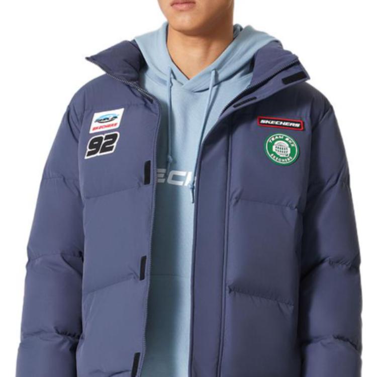 Skechers Logo Print Woven Down Jacket 'Black Blue' P322M057