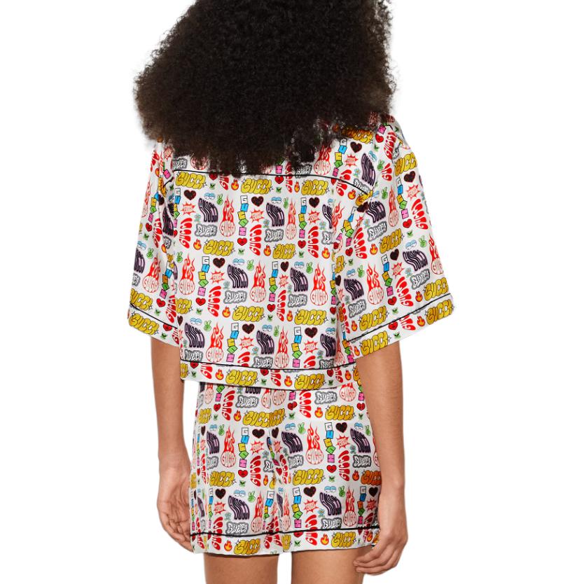 (WMNS) Gucci Graphics Print Silk Shirt 'White Multi-Color' 781763-ZAQCM-9692