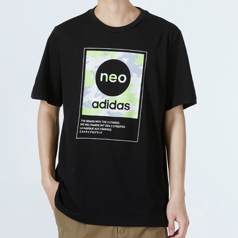 Men's adidas neo Sw Dig Logo T Athleisure Casual Sports Round Neck Large Logo Short Sleeve Black T-Shirt HC9712
