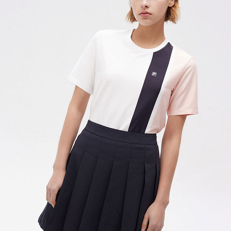 (WMNS) FILA Round Neck Splicing Short Sleeve White F11W122116F-WT