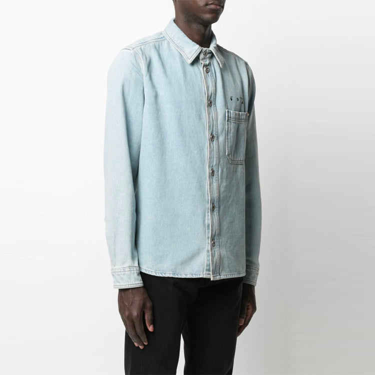 Off-White Men's SS21 Arrows Jeans Shirt Blue OMYD027S21DEN0024045