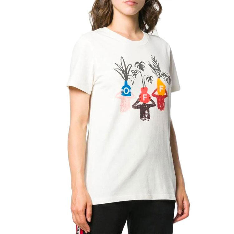 (WMNS) Off-White Graphic Print Round Neck Short Sleeve Normal Fit OWAA049E19B070640188