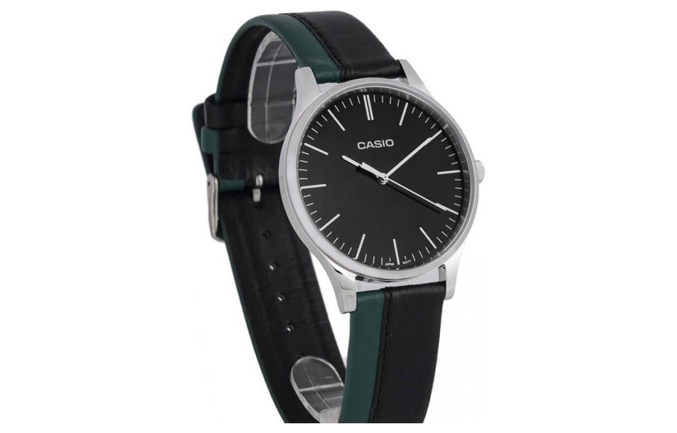 CASIO Collection Quartz Watch Leather Strap Green Black Analog MTP-E133L-1EEF