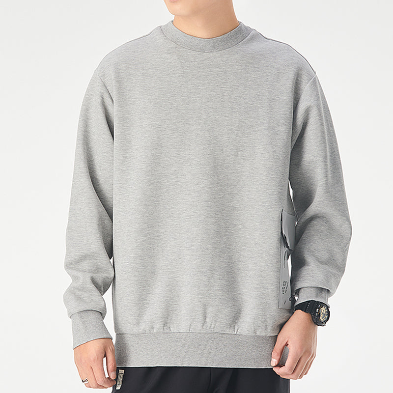 adidas M Pocket Crew Side Round Neck Solid Color Sports Pullover Gray FR7182