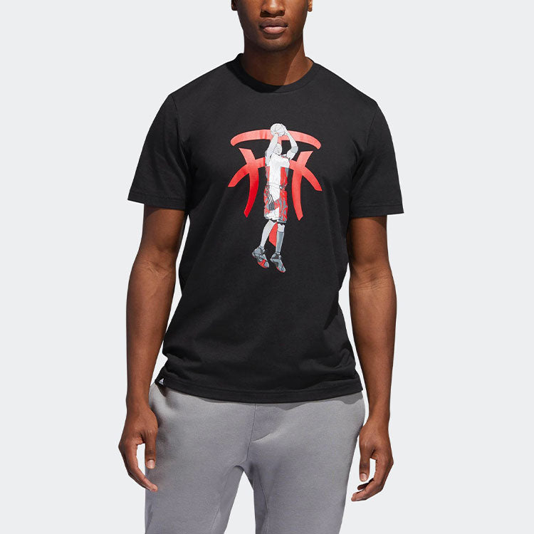 adidas Basketball Sports Round Neck Pullover Printing Short Sleeve Black DU6437