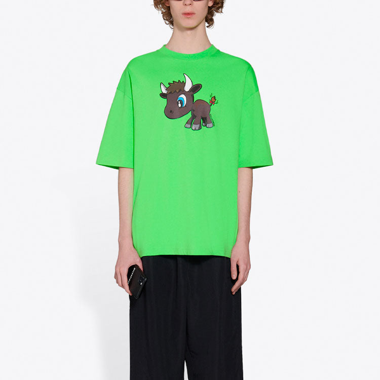 Balenciaga SS21 Small Pattern Cartoon Printing Short Sleeve Unisex Green 612966TJVM93302