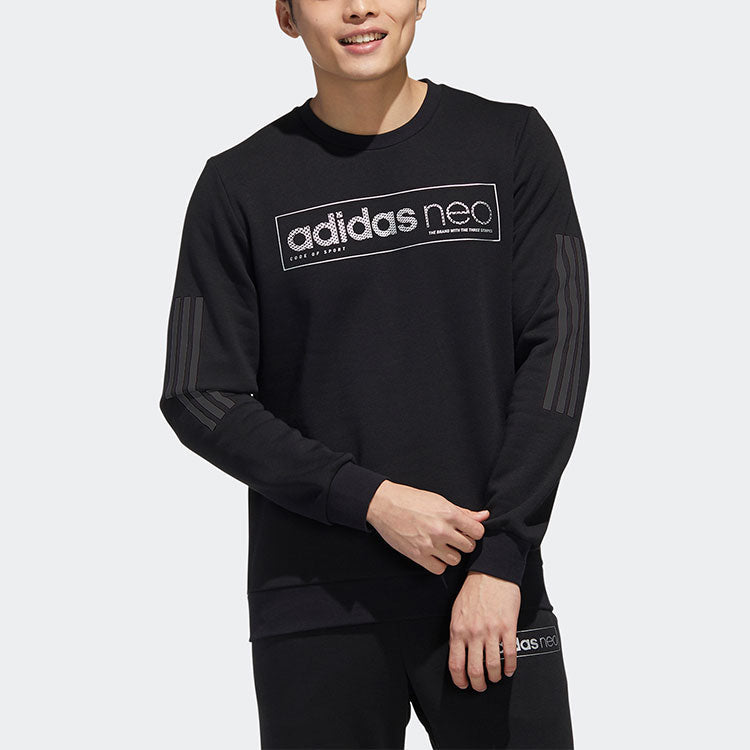 adidas neo Casual Sports Printing Logo Round Neck Pullover Black GK8769