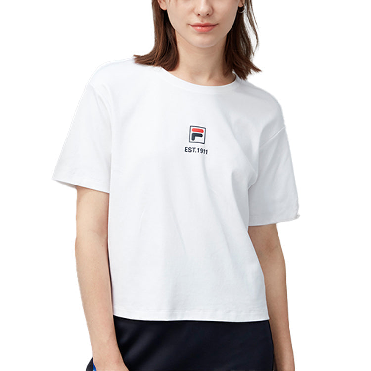 FILA SPORTIVA White Blue Splicing Short Sleeve Unisex White F11W938128F-WT