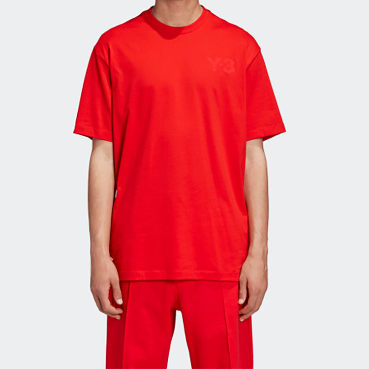Men's Y-3 Solid Color Logo Short Sleeve Red T-Shirt FN3360