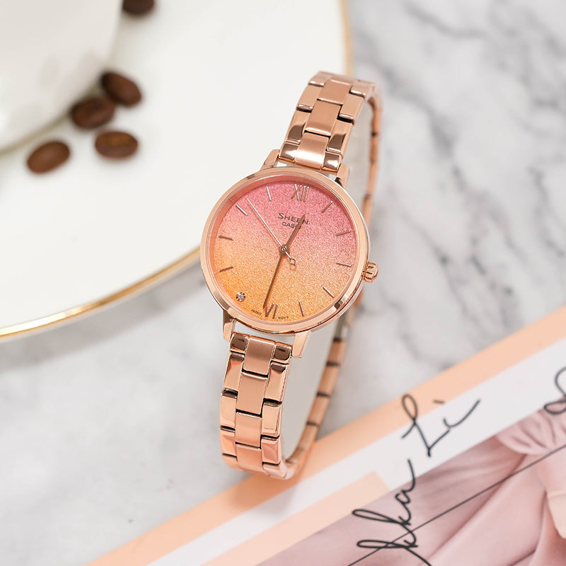 CASIO SHEEN Universe Starry Sky Subject Stylish Simplicity Thin And Light Watch Gradient Peach Gold Analog SHE-4548PG-4AUPR