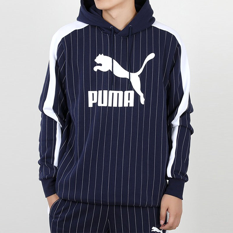 PUMA Pinstripe Hooded Pullover Fleece Men Blue 530179-06