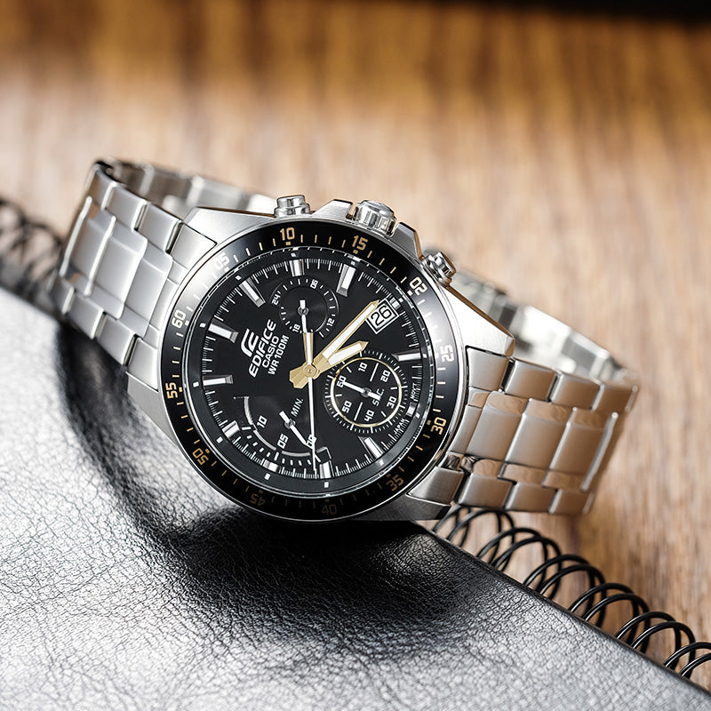 CASIO EDIFICE Waterproof Men Silver/ Mens Black Analog EFV-540D-1A9VUPR