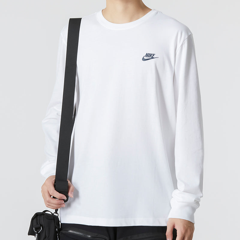Men's Nike Minimalistic Alphabet Logo Athleisure Casual Sports Round Neck Long Sleeves White T-Shirt DR7822-100