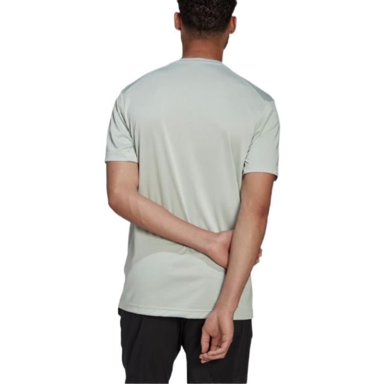 Men's adidas Solid Color Alphabet Printing Round Neck Pullover Short Sleeve Flax Green T-Shirt HI1619