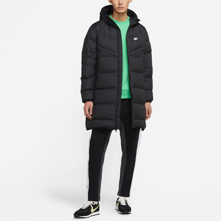 Nike Logo Mid-Length Sports Hooded Down Jacket Asia Sizing 'Black' DD6789-010