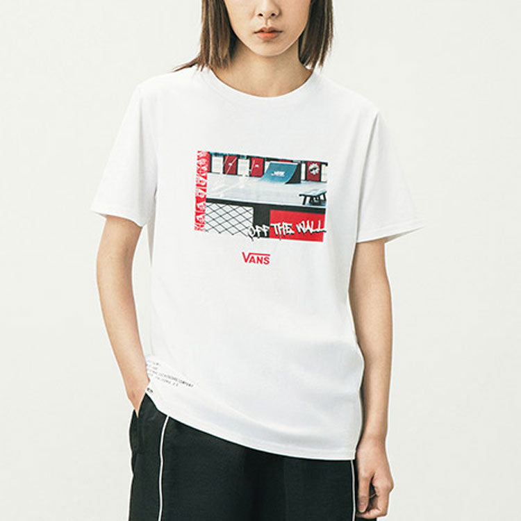 (WMNS) Vans Retro Printing Sports Round Neck Short Sleeve White VN0A5F1XWHT