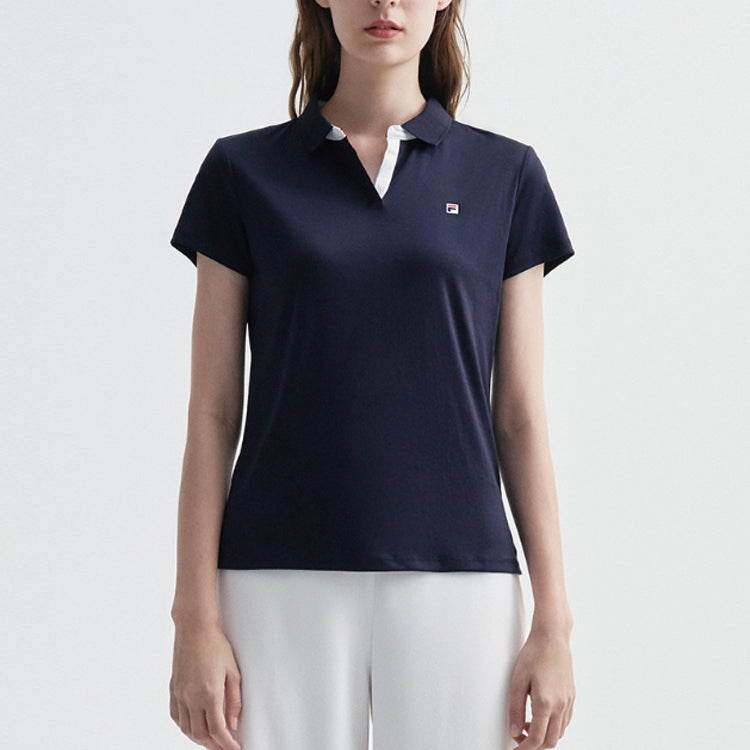 (WMNS) FILA Logo Printing Cotton Sports Short Sleeve Polo Shirt Blue F51W011104F-NV