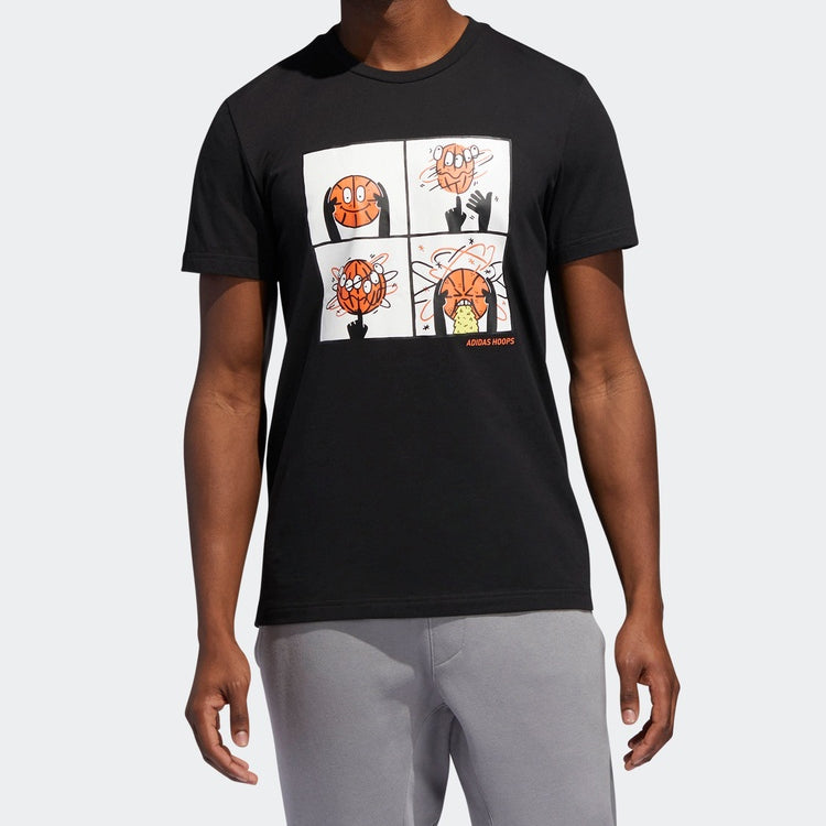 adidas Basketball Cartoon Printing Short Sleeve Black DU6857