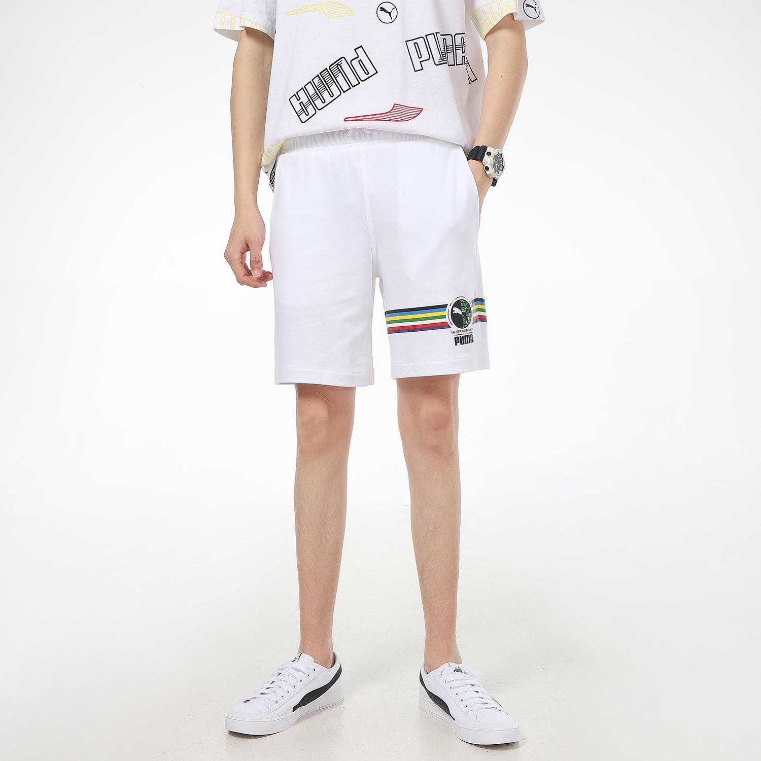 PUMA INTL Graphic Shorts 'White Black' 531308-02