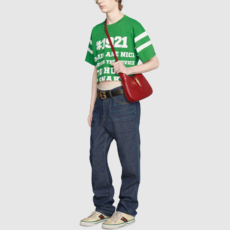 Men's Gucci SS21 1921 Series Alphabet Numeric Printing Short Sleeve Green T-Shirt 659757-XJDHH-3521