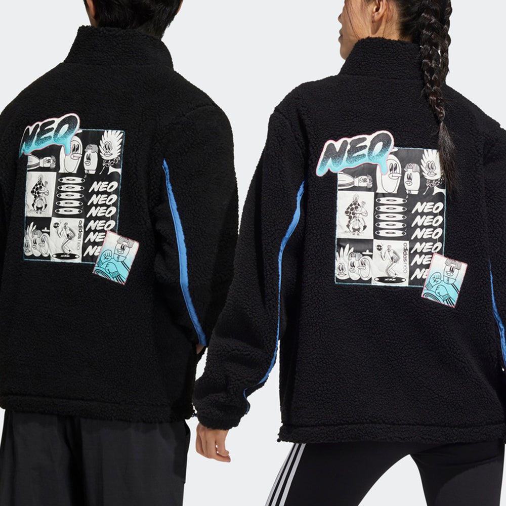 adidas neo U Radio W Jkt Contrasting Colors Pocket Fleece Stay Warm logo Sports Stand Collar Jacket Black HG9038