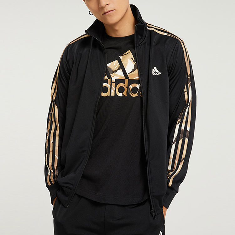 Men's adidas 3s Tt Tric Camouflage Stripe Sports Knit Stand Collar Jacket Autumn Black H48437