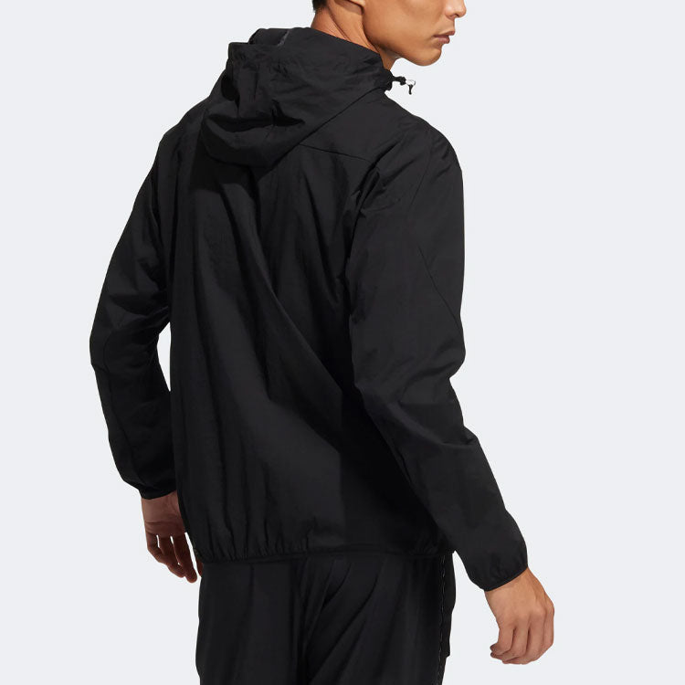 adidas Solid Color Sports Hooded Jacket Black HE9915