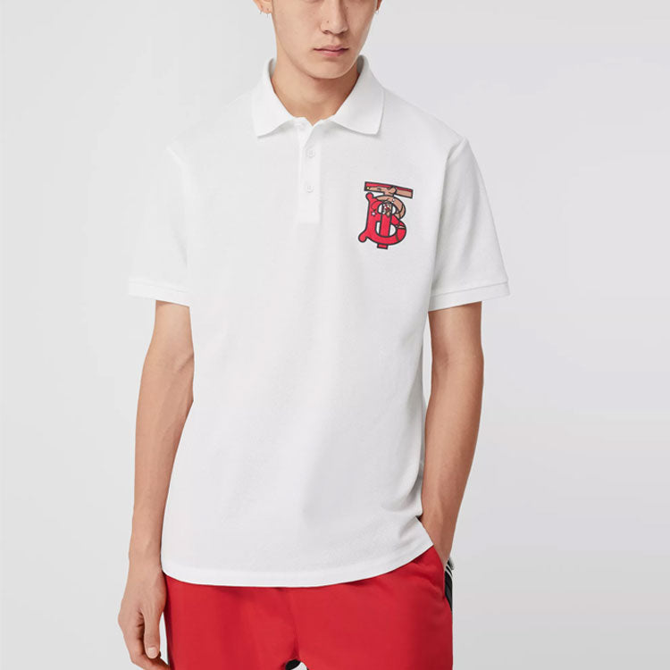 Men's Burberry Pattern Printing Short Sleeve Polo Shirt White 80248521