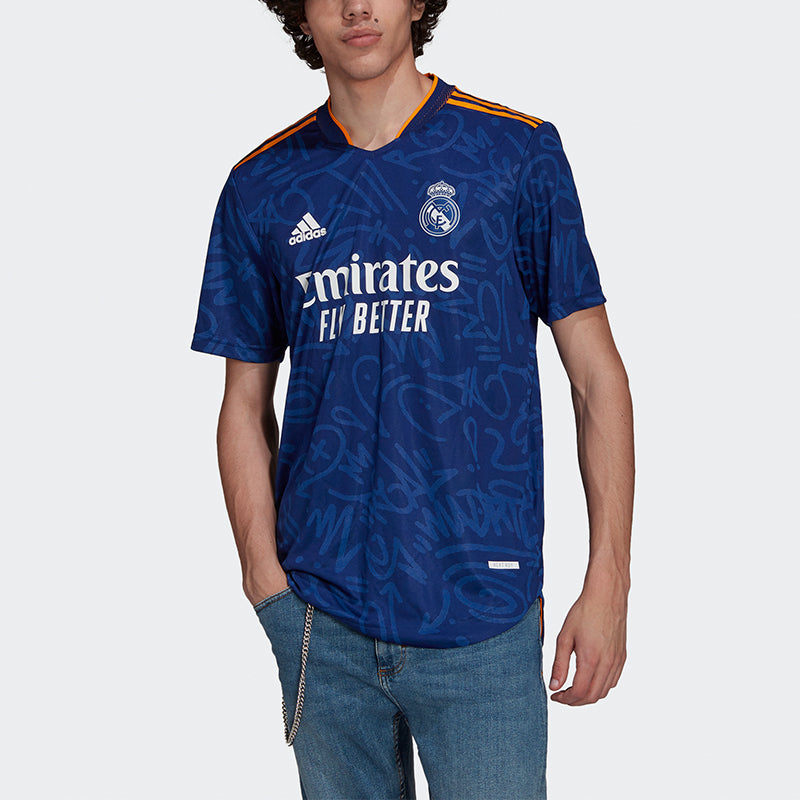 adidas Real Madrid Away Player Edition Soccer/Football Sports Short Sleeve Jersey Blue GM6775