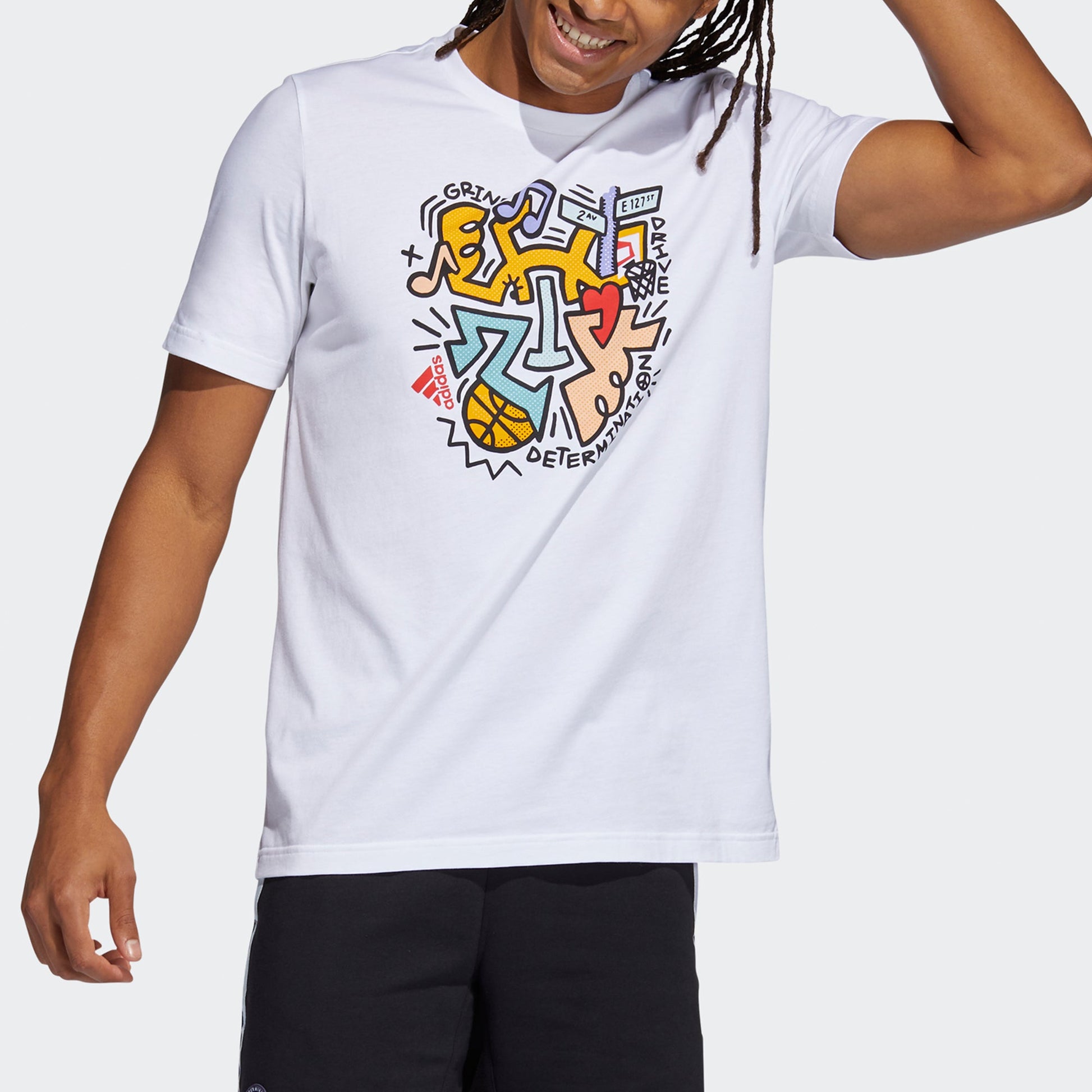 adidas Don 3 Nyc Cartoon Printing Sports Basketball Round Neck Short Sleeve White GT0224