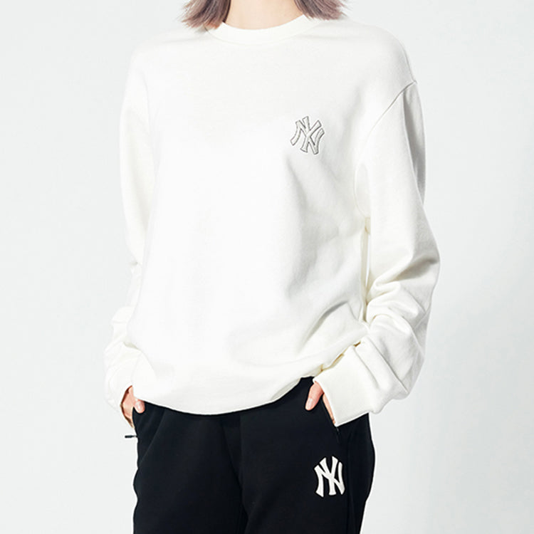 MLB New York Yankees Long Sleeves Classic Logo Embroidered Athleisure Casual Sports Round Neck Unisex White 31MTZ1941-50I