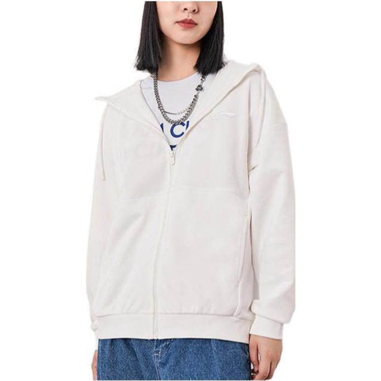 Li-Ning Living Series Alphabet Embroidered Solid Color Sports Hoodie Milky White AWDQD26-1