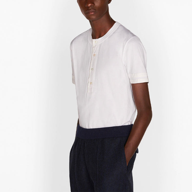 Men's DIOR FW21 Cotton Plain Weave Knit Detail Short Sleeve White T-Shirt 193J634A0677-C080