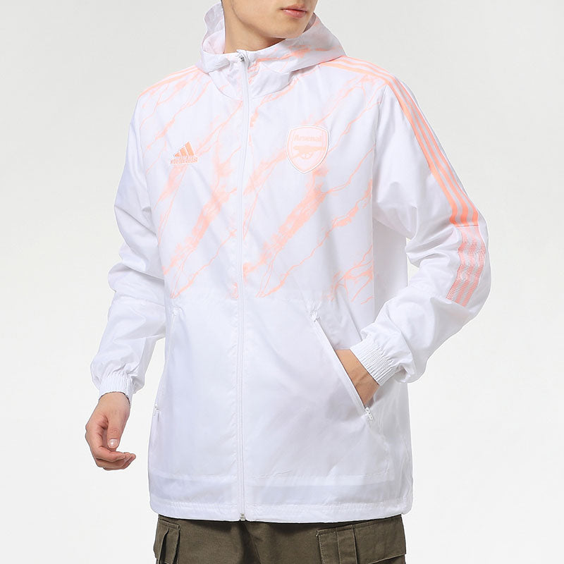 adidas Arsenal Soccer/Football Sports hooded Woven Jacket White GQ2535