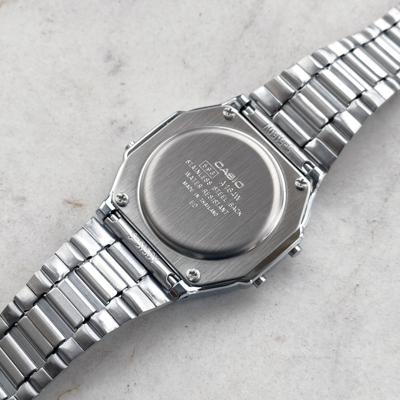 CASIO Quartz Waterproof Unisex Mens Silver Digital A164WA-1