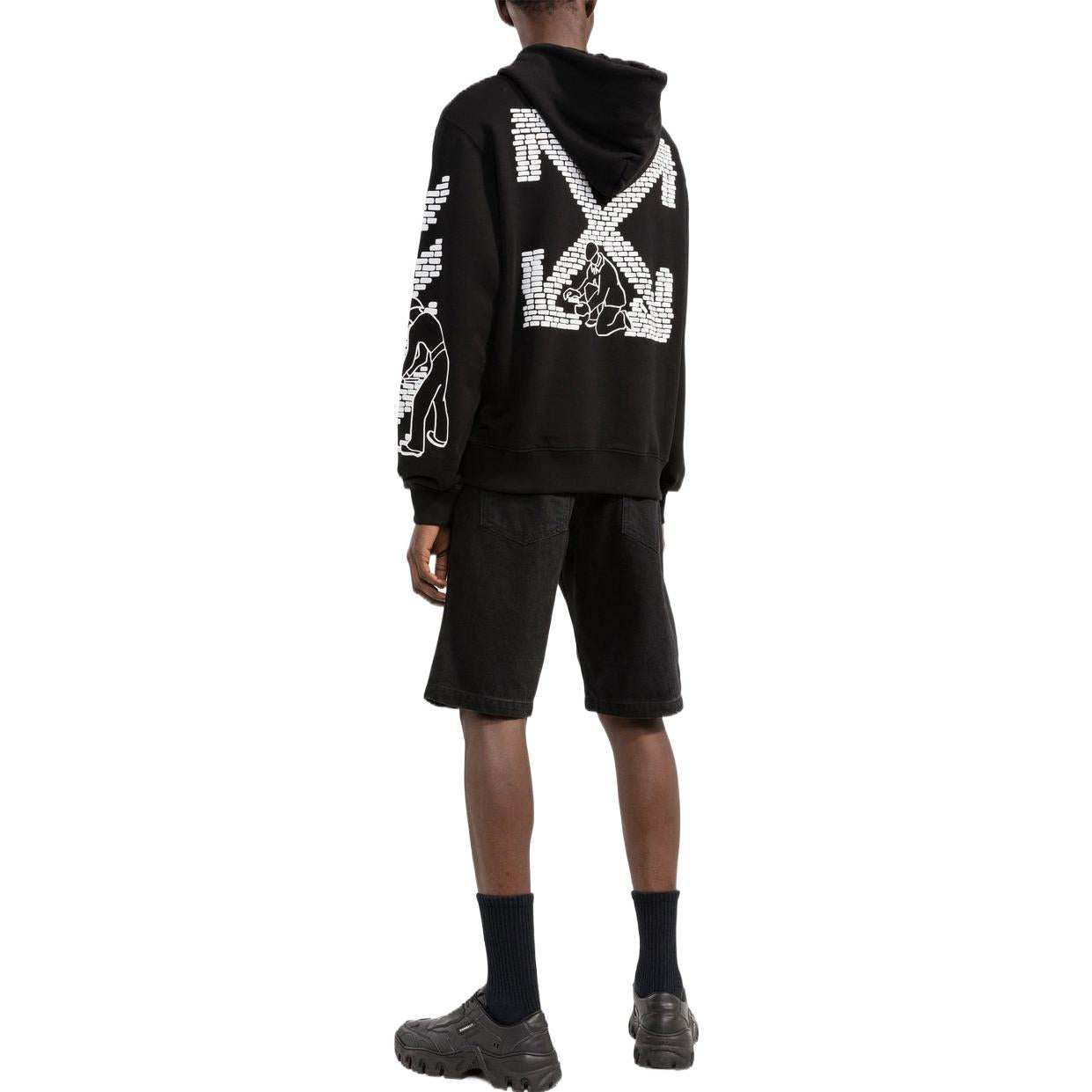 Off-White FW22 Logo Printing Drawstring hooded Long Sleeves Version Black OMBB097F22FLE0071001