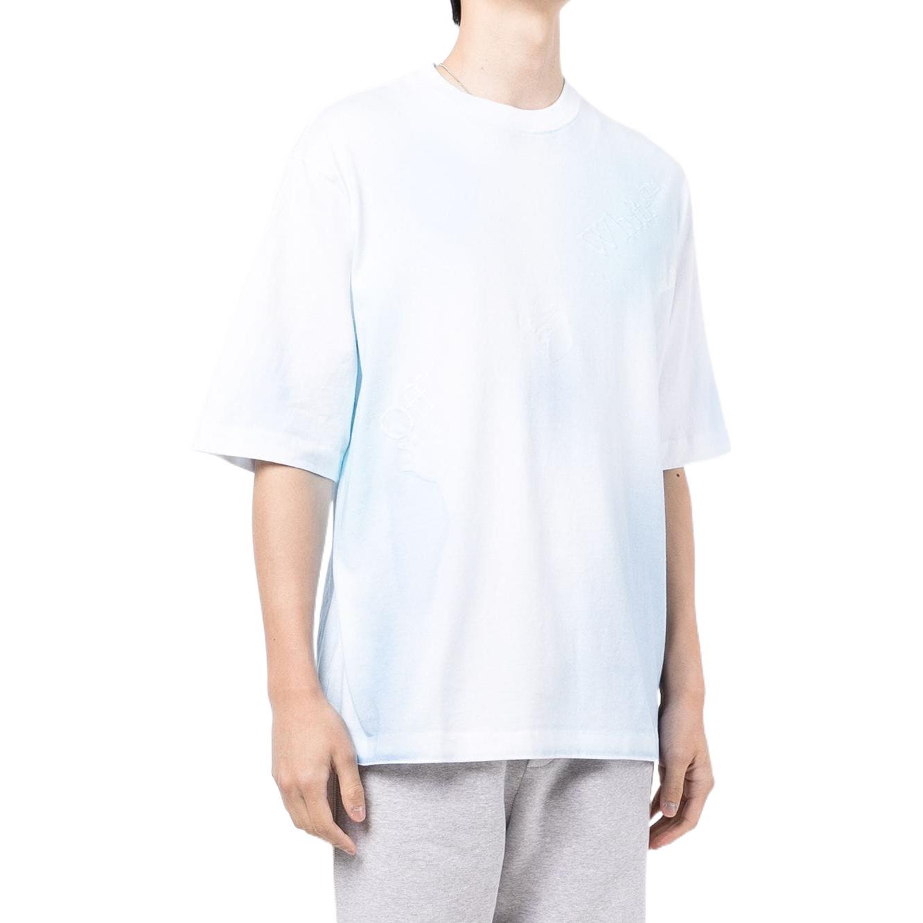 Men's Off-White FW22 Logo Printing Round Neck Short Sleeve Blue White T-Shirt OMAA119G21JER0010145